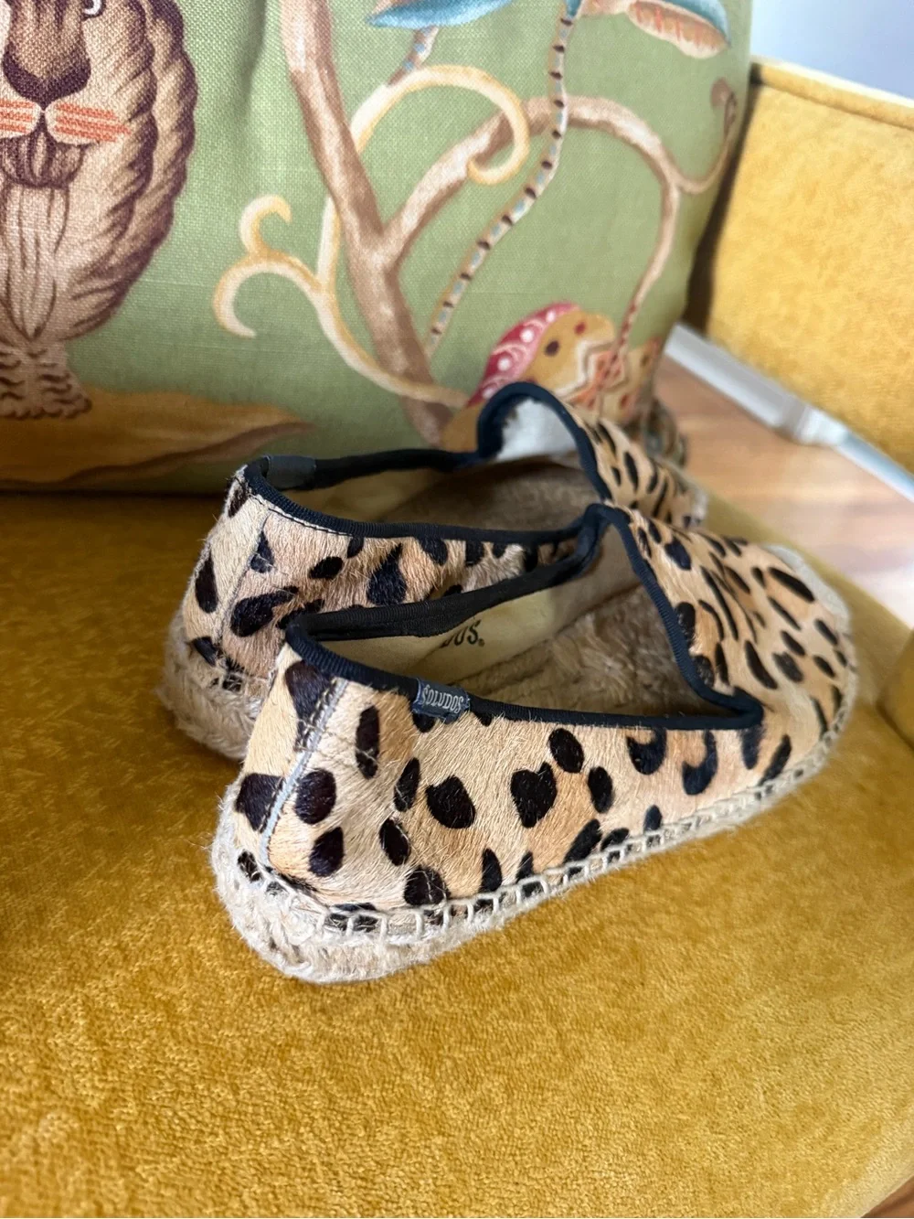 Soludos Leopard-Print Espadrille Slip-On in Beige and Black size 7